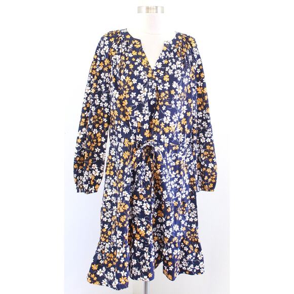 Draper James Lucinda Fall Field Floral Drawstring Waist Popover Dress Sz L Navy - Picture 1 of 8